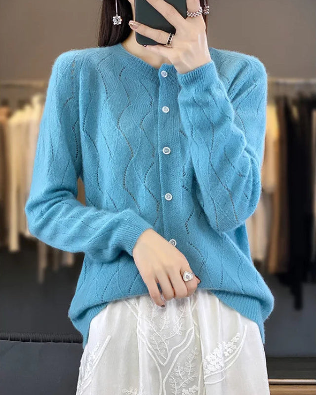 Merino Wool Hollow Knit Cardigan