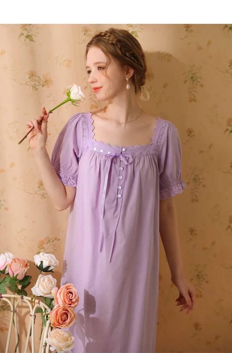 Palace Style Short Sleeve Cotton Pajama Dress