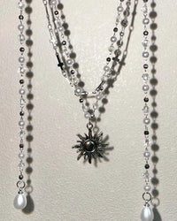 Punk Silver Sun Pendant Cross Beaded Necklace