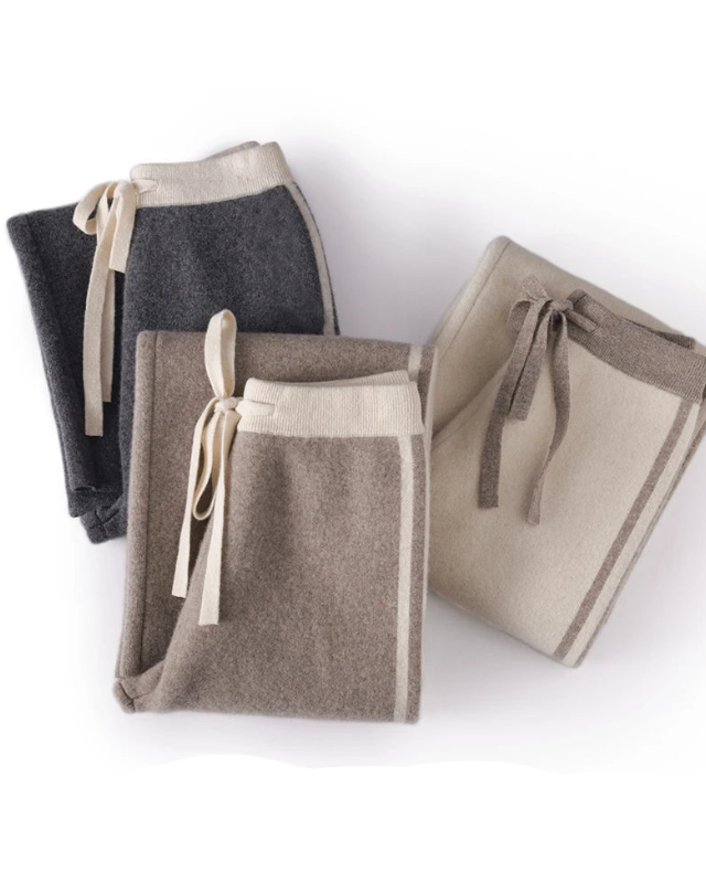 Wool Knit High Waist Straight Leg Trousers