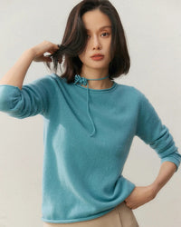 Cashmere Rolled-Up Round Neck Loose Sweater