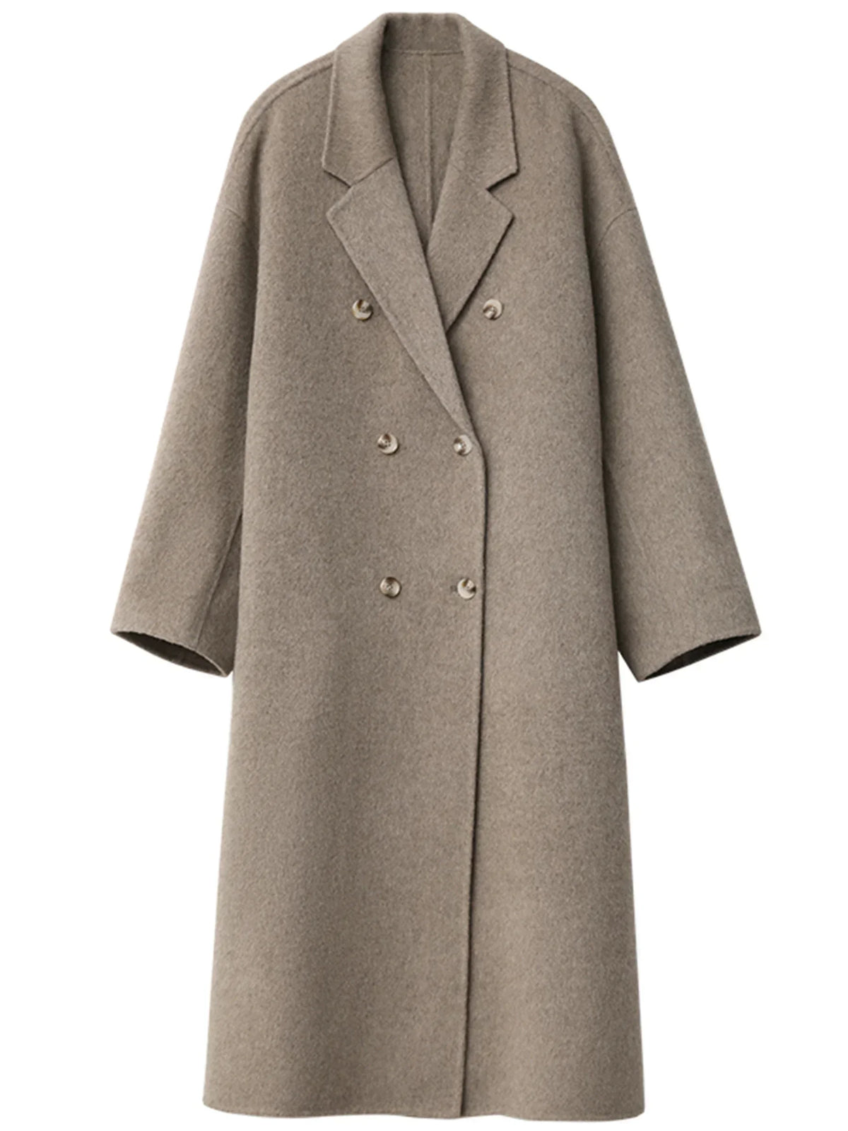 Double-Breasted Wool Blend Long Coat