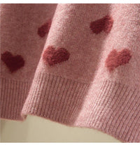 Pink Heart Winter Knitted Sweater