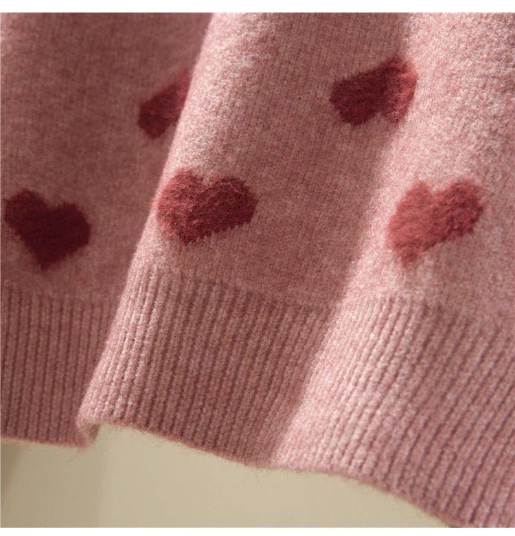 Pink Heart Winter Knitted Sweater