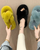Cross-Strap Plush House Slippers