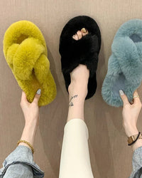 Cross-Strap Plush House Slippers