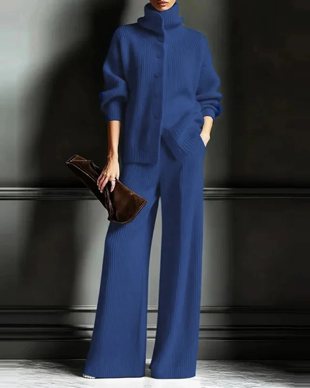 Turtleneck Pullover & Wide-Leg Trouser 2-Piece Set