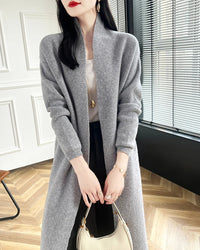 Loose-Fitting Long Wool Cardigan Sweater