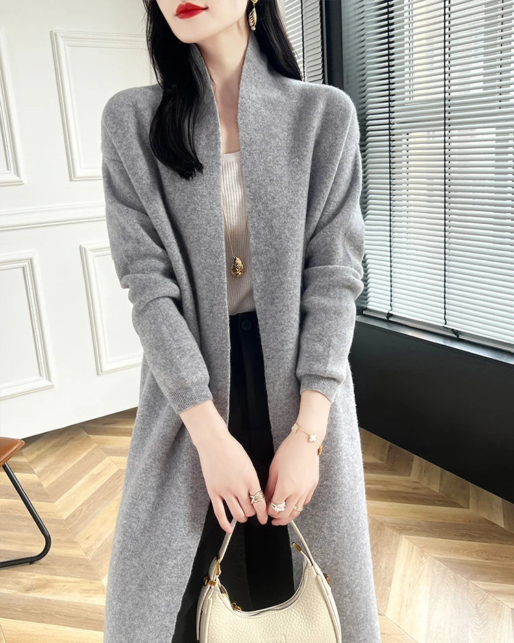 Loose-Fitting Long Wool Cardigan Sweater