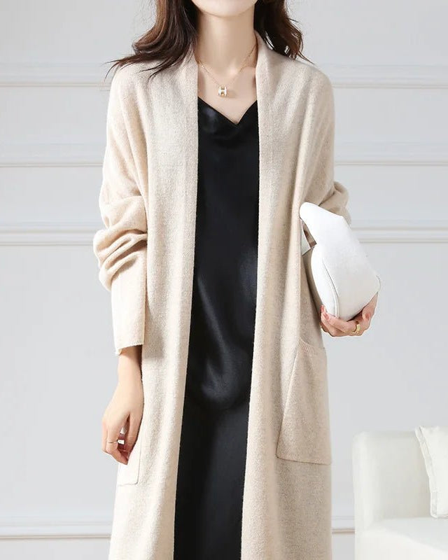 Open Front Merino Wool Long Cardigan