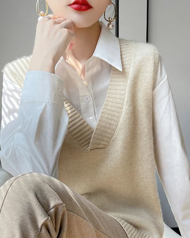 V-Neck Cashmere Knit Vest