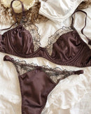 Ultra-Thin Sexy Satin Lace Patchwork Bra Set