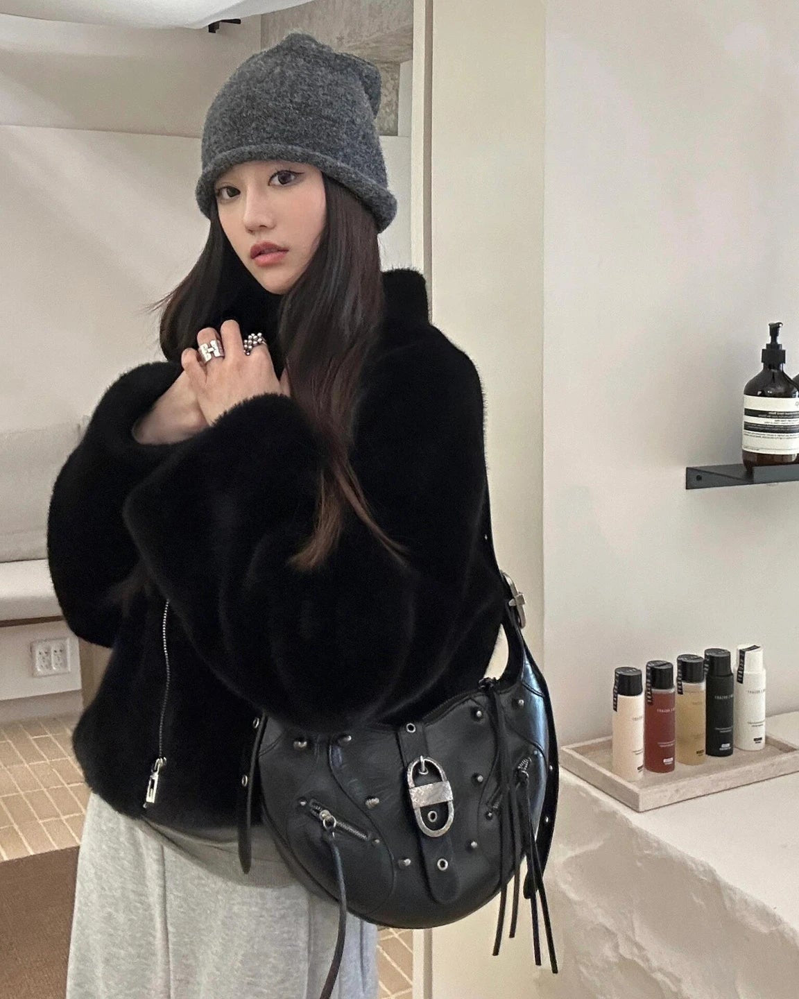 Stylish Leather Horn Crossbody Bag