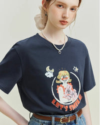 Casual Loose-Fitting Printed Short-Sleeved T-Shirt