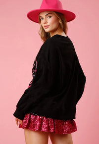 Valentine's Day Love Sequin Round Neck Knitted Sweatshirt