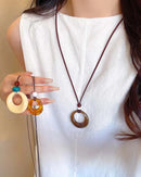 Vintage Resin Circle Pendant Rope Necklace