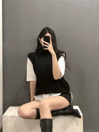 Half High Collar Vintage Vest Sweater