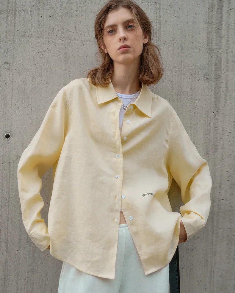 Linen Embroidered Loose Long-Sleeve Shirt