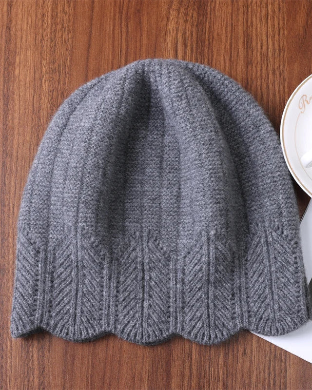 Scalloped Pointelle Wool Beanie