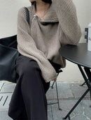 Oversized Irregular Zipper High Neck Cashmere Sweater