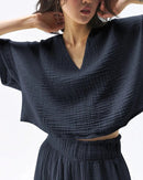 Stylish V-Neck Loose-Fitting Pure Cotton T-Shirt