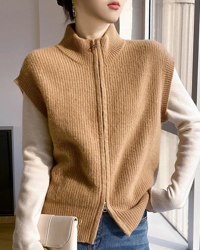 Merino Wool Zip-Front Knit Vest