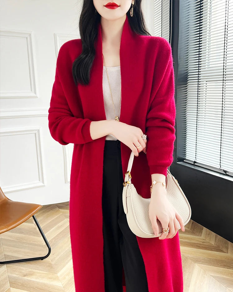 Loose-Fitting Long Wool Cardigan Sweater
