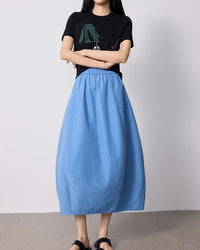High-Waist Cocoon A-Line Midi Skirt