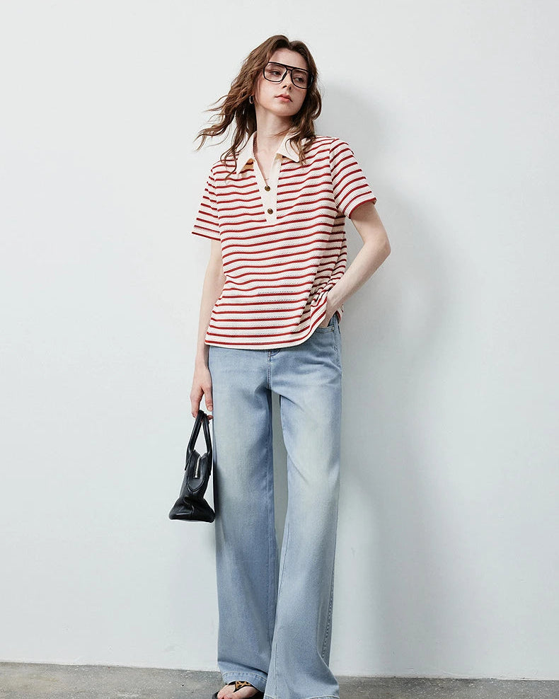 Vintage Stripe Hollow Polo Tee