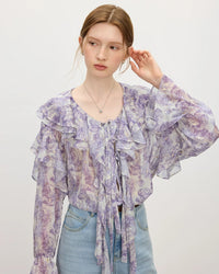 Long-Sleeved Rose Ruffle Collar Shirt