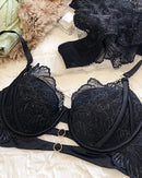 Fashionable Lace Floral Embroidered Push-Up Bra Set