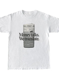 Women's letter-print T-shirt featuring a vintage "Money Talks" slogan, breathable cotton fabric, and an oversized fit for hippie grunge street style and campus wear.