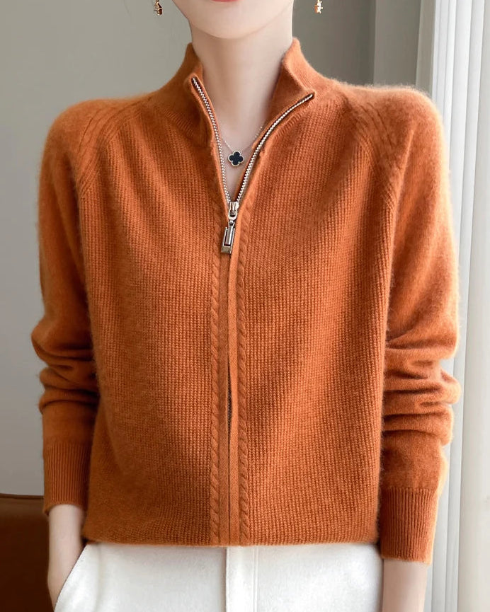 Raglan Merino Wool Zip Cardigan