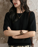Pure Cotton Crew-Neck Short-Sleeve Knit Top