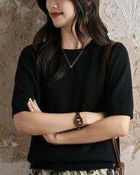 Pure Cotton Crew-Neck Short-Sleeve Knit Top