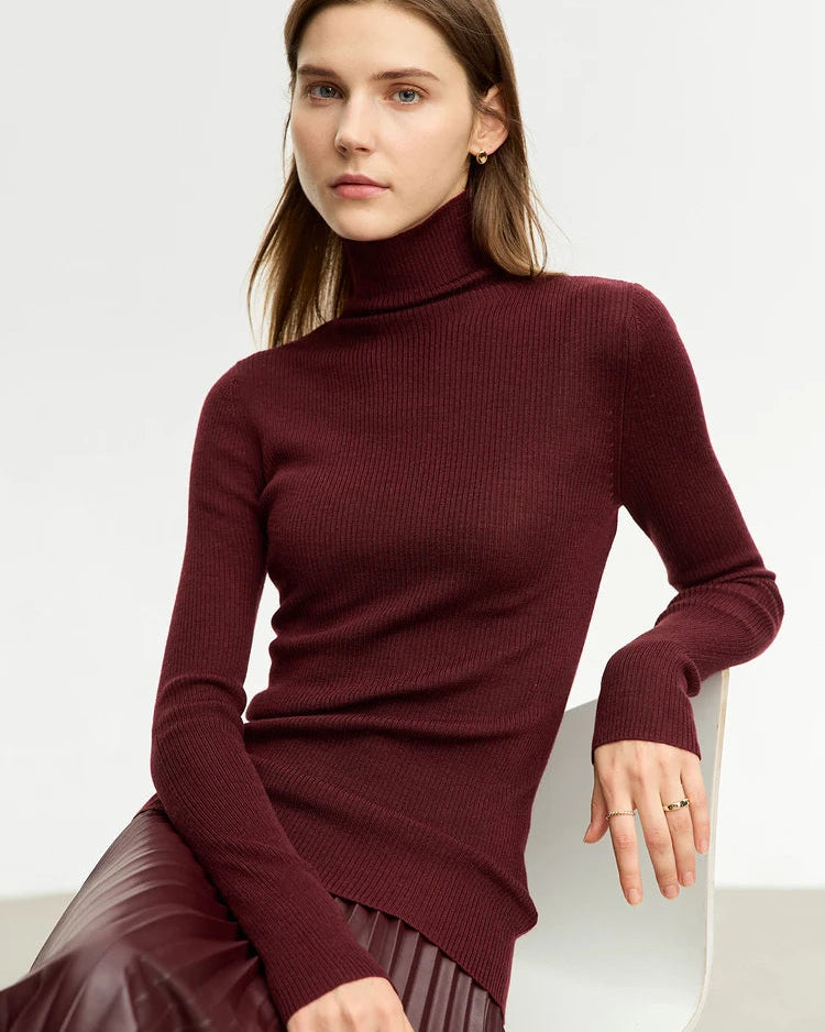 Simple Slim-Fitting Wool Turtleneck Sweater