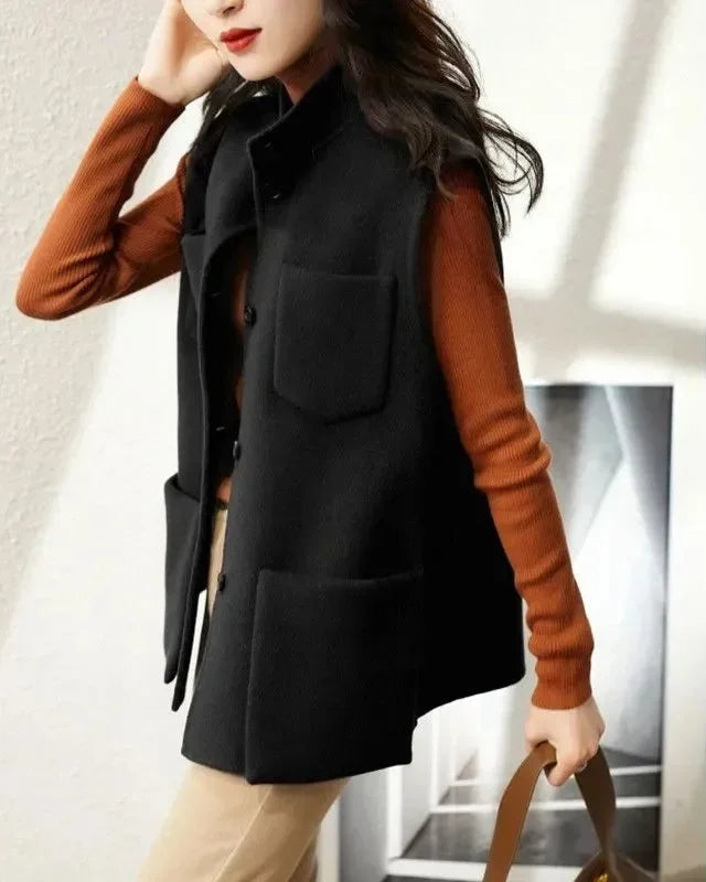 Structured Wool Blend Sleeveless Waistcoat