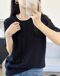 Pure Cotton Herringbone Knit Short-Sleeve T-Shirt