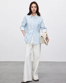 Striped Straight-Cut Long-Sleeved Shirt With Pockets