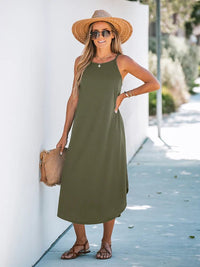 Scoop Neck Spaghetti Flowy Maxi Dress