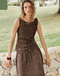 Embroidered Sleeveless Linen-Blend Top