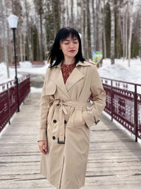 Belted Double-Breasted Long Trench Coat
