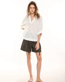 Retro Cotton Linen V-Neck Long-Sleeved Collared Shirt