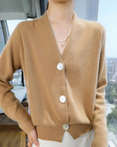 Cashmere Wool Blend Solid V-Neck Button Knit Cardigan