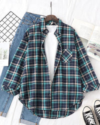Plaid Lapel Single-Breasted Loose Shirt