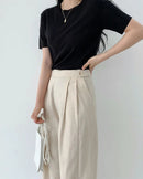 High-Waisted Cotton-Linen Straight Leg Pants
