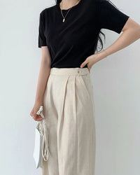 High-Waisted Cotton-Linen Straight Leg Pants
