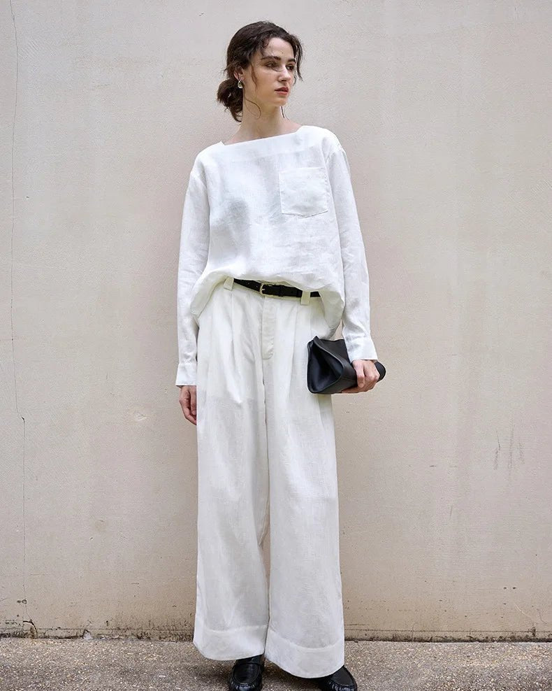 Retro One-Shoulder Collar Casual Loose T-Shirt