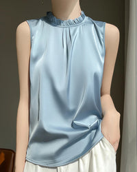 Loose And Casual Satin Vest T-Shirt With Ruffled Collar