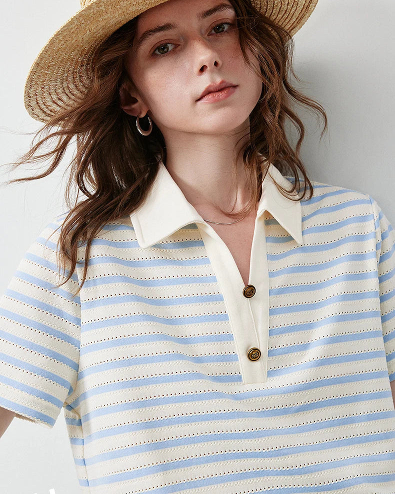 Vintage Stripe Hollow Polo Tee